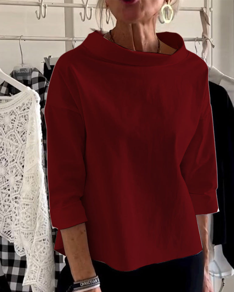 MODA - Casual Top with Solid-Colored Lapels