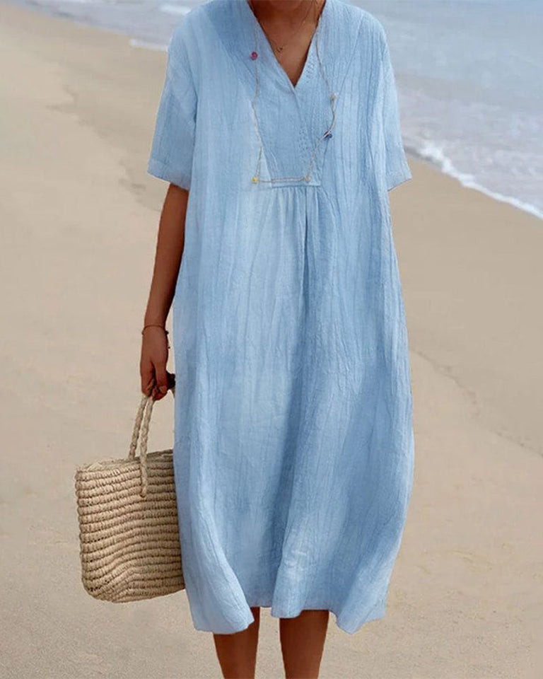 Abigail | One-Color V-Neck Dress with Half-Sleeve