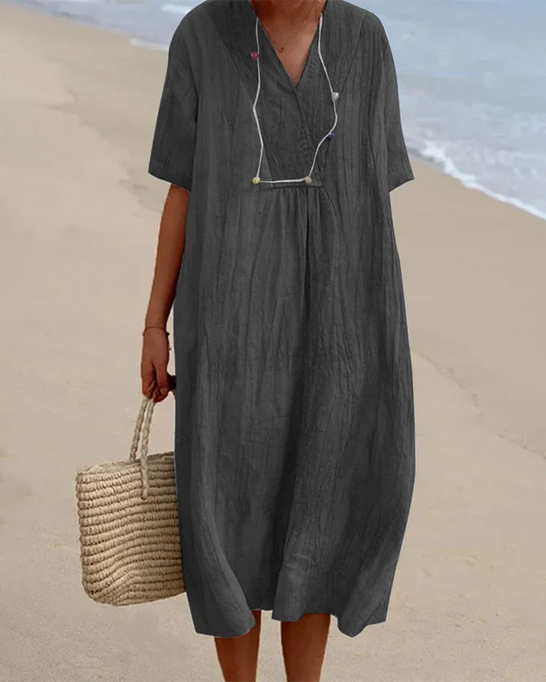 Abigail | One-Color V-Neck Dress with Half-Sleeve